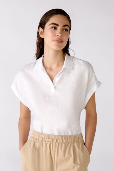 Linen blouse with polo collar