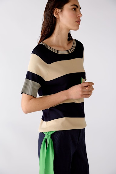 Short-sleeved jumper with block stripes