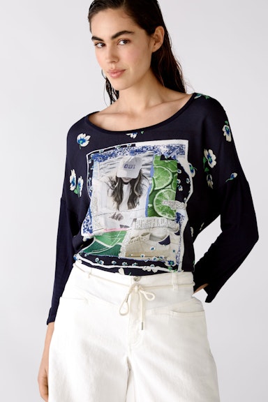 Blouse shirt with photo motifs