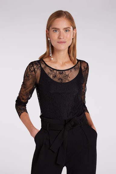 Transparent long sleeve shirt with flower lace
