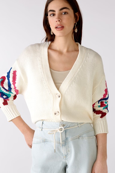 Cardigan with patterned sleeves