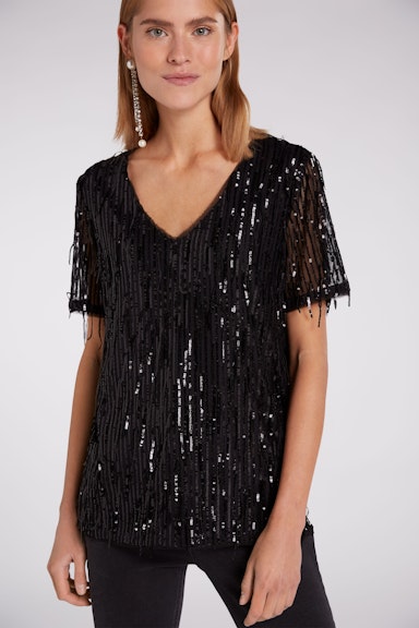 Bild 1 von T-shirt with fringes and sequins in black | Oui