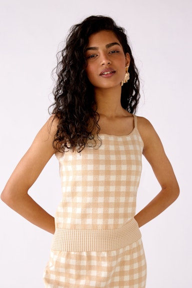 Bild 3 von Knitted top in a checked pattern in white camel | Oui
