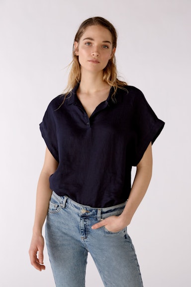 Bild 3 von Linen blouse with polo collar in darkblue | Oui
