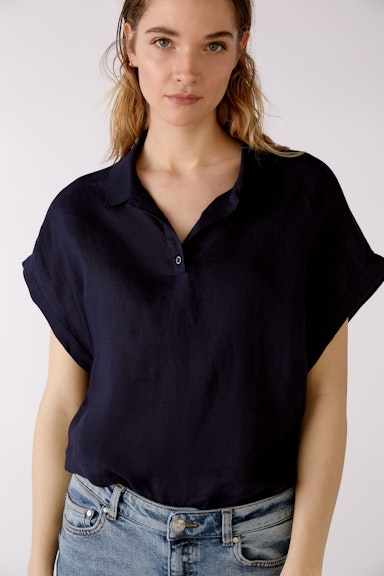 Bild 5 von Linen blouse with polo collar in darkblue | Oui