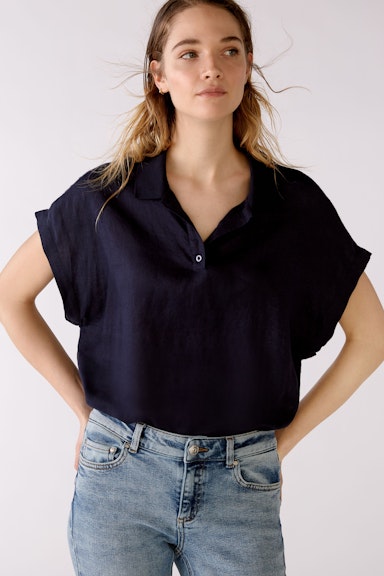 Bild 6 von Linen blouse with polo collar in darkblue | Oui