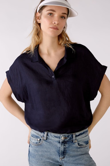 Bild 1 von Linen blouse with polo collar in darkblue | Oui