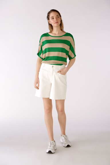 Bild 2 von Linen jumper with block stripes in green stone | Oui