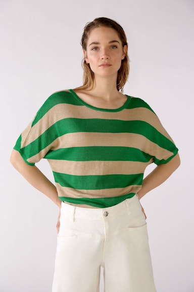 Bild 3 von Linen jumper with block stripes in green stone | Oui