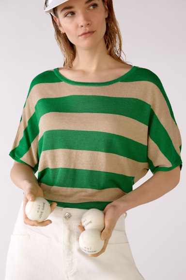 Bild 7 von Linen jumper with block stripes in green stone | Oui