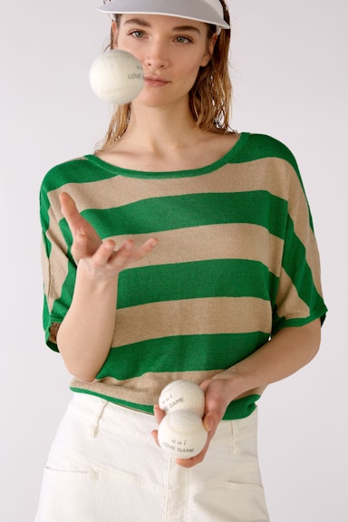 Bild 1 von Linen jumper with block stripes in green stone | Oui