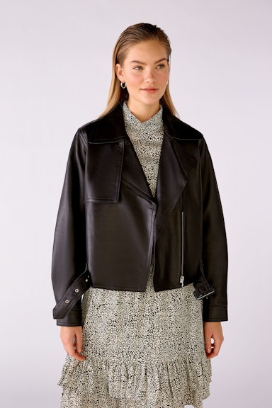 Bild 3 von Leather jacket with belt in black | Oui