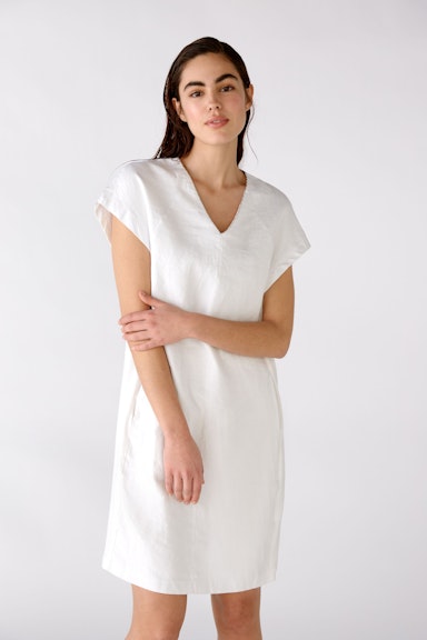 Bild 3 von Linen dress with V-neck in optic white | Oui