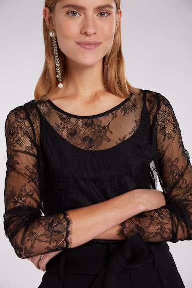 Bild 4 von Transparent long sleeve shirt with flower lace in black | Oui