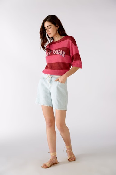 Bild 2 von Short-sleeved jumper with statement in pink rose | Oui