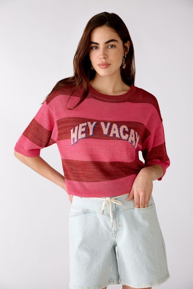 Bild 3 von Short-sleeved jumper with statement in pink rose | Oui