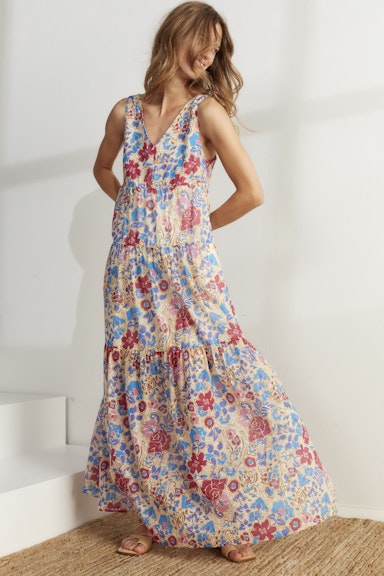 Bild 1 von Maxi dress in flower print in white blue | Oui
