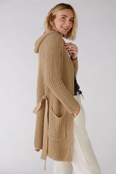 Long knitted coat with hood