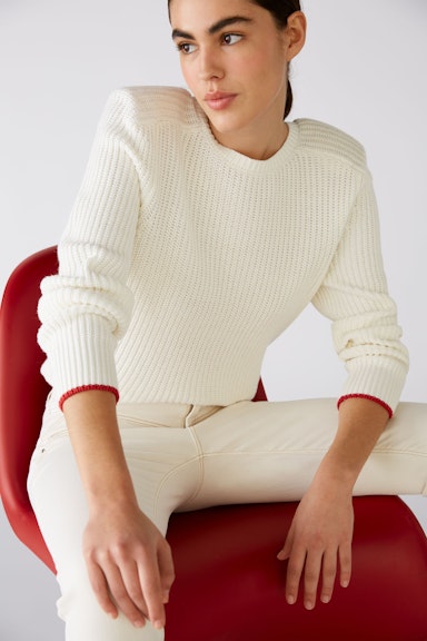 Bild 1 von Knitted jumper  with round neckline in white red | Oui