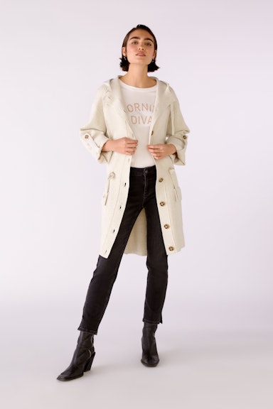 Bild 2 von Knitted coat with hood in offwhite melang | Oui