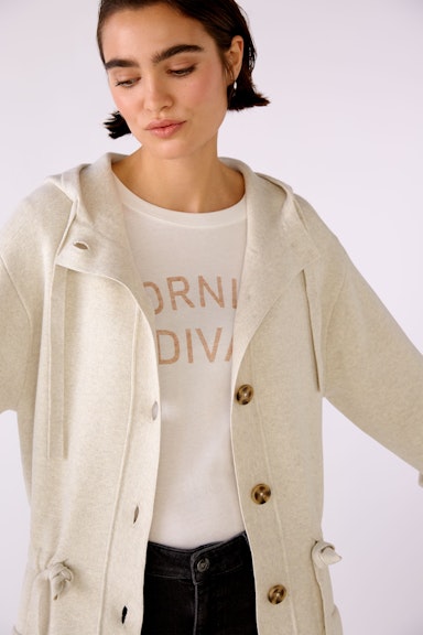 Bild 4 von Knitted coat with hood in offwhite melang | Oui