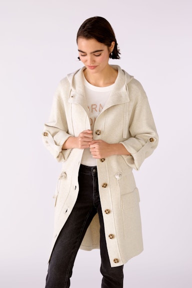 Bild 1 von Knitted coat with hood in offwhite melang | Oui