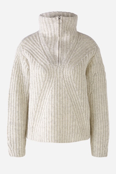 Knitted jumper with troyer stand-up collar and zip