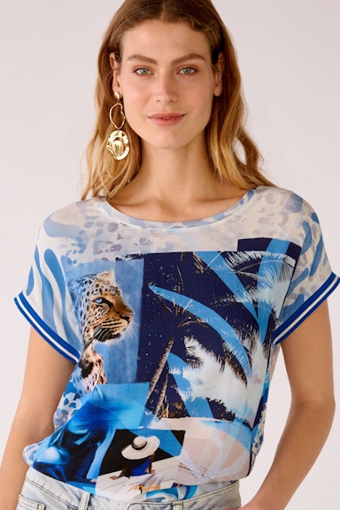 Bild 4 von Blouse shirt webpatch digitally printed with decoration in white blue | Oui