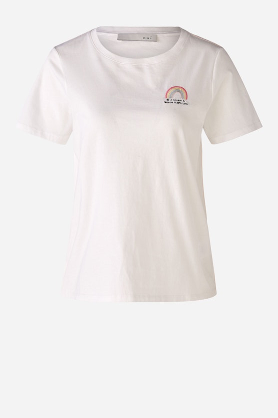 T-Shirt mit kleiner Regenbogen-Stickerei