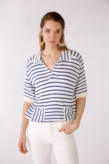 Striped jumper with polo collar