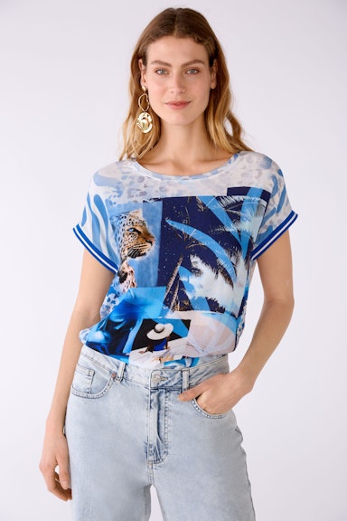 Bild 2 von Blouse shirt webpatch digitally printed with decoration in white blue | Oui