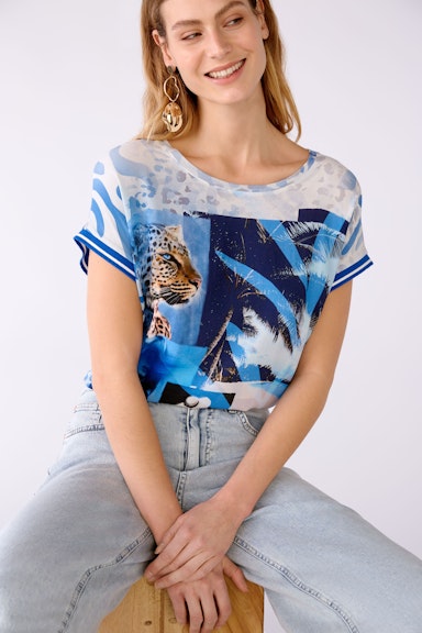 Bild 6 von Blouse shirt webpatch digitally printed with decoration in white blue | Oui