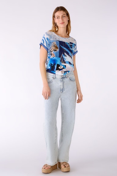 Bild 1 von Blouse shirt webpatch digitally printed with decoration in white blue | Oui