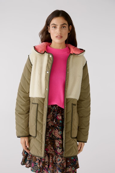 Bild 2 von Outdoor Parka quilted coat with faux shearling trim in green stone | Oui