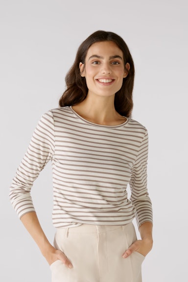 Bild 2 von Long-sleeved shirt elastic cotton-/modal quality in white brown | Oui