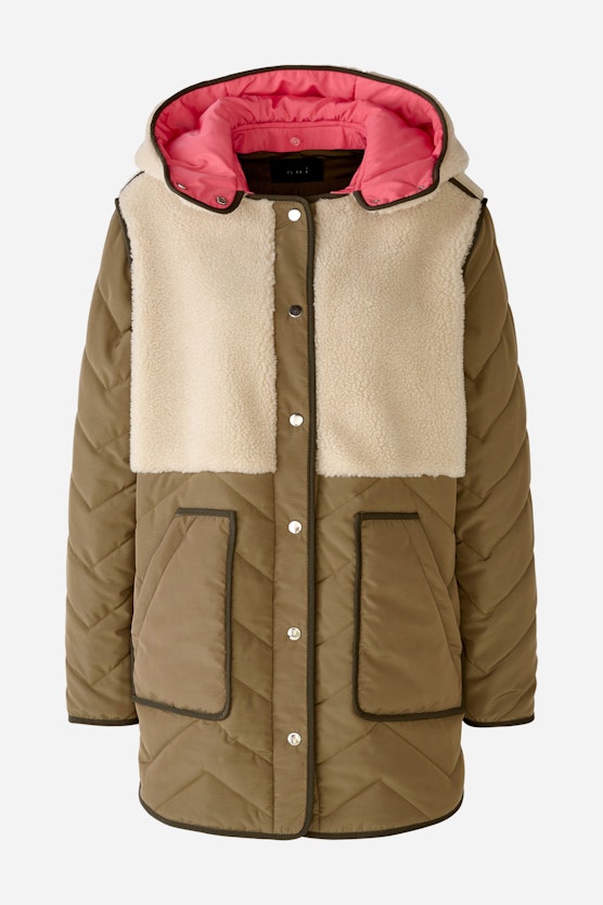 Outdoor Parka quilted coat with faux shearling trim