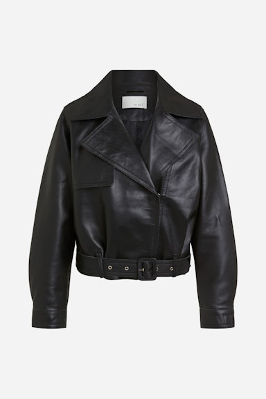Bild 8 von Leather jacket with belt in black | Oui