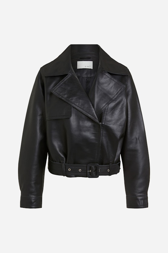 Leather jacket with belt