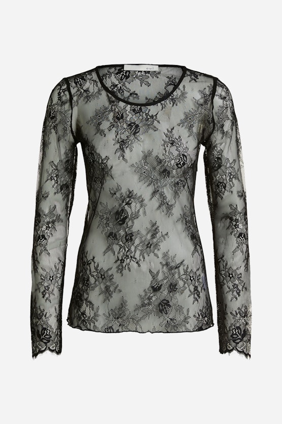 Transparent long sleeve shirt with flower lace