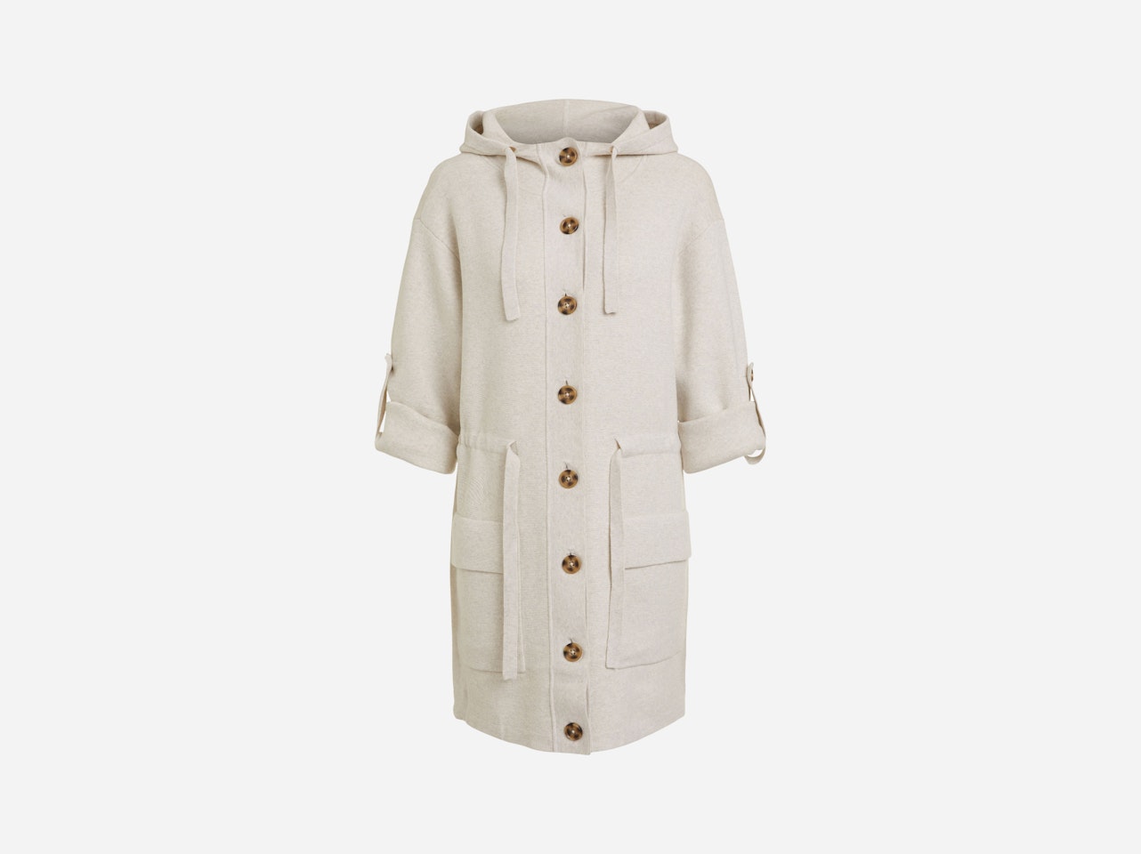Bild 7 von Knitted coat with hood in offwhite melang | Oui