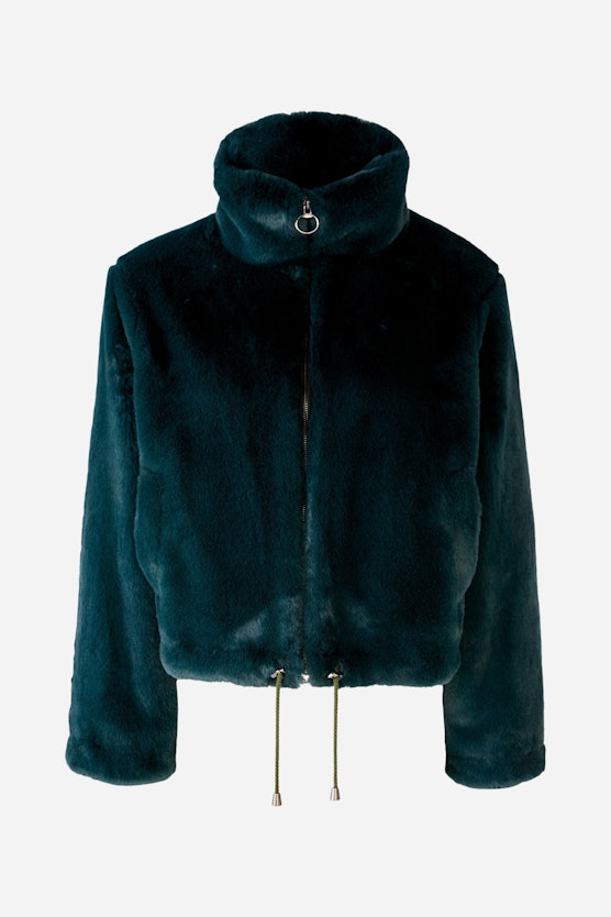 Faux fur jacket with high, cosy stand-up collar