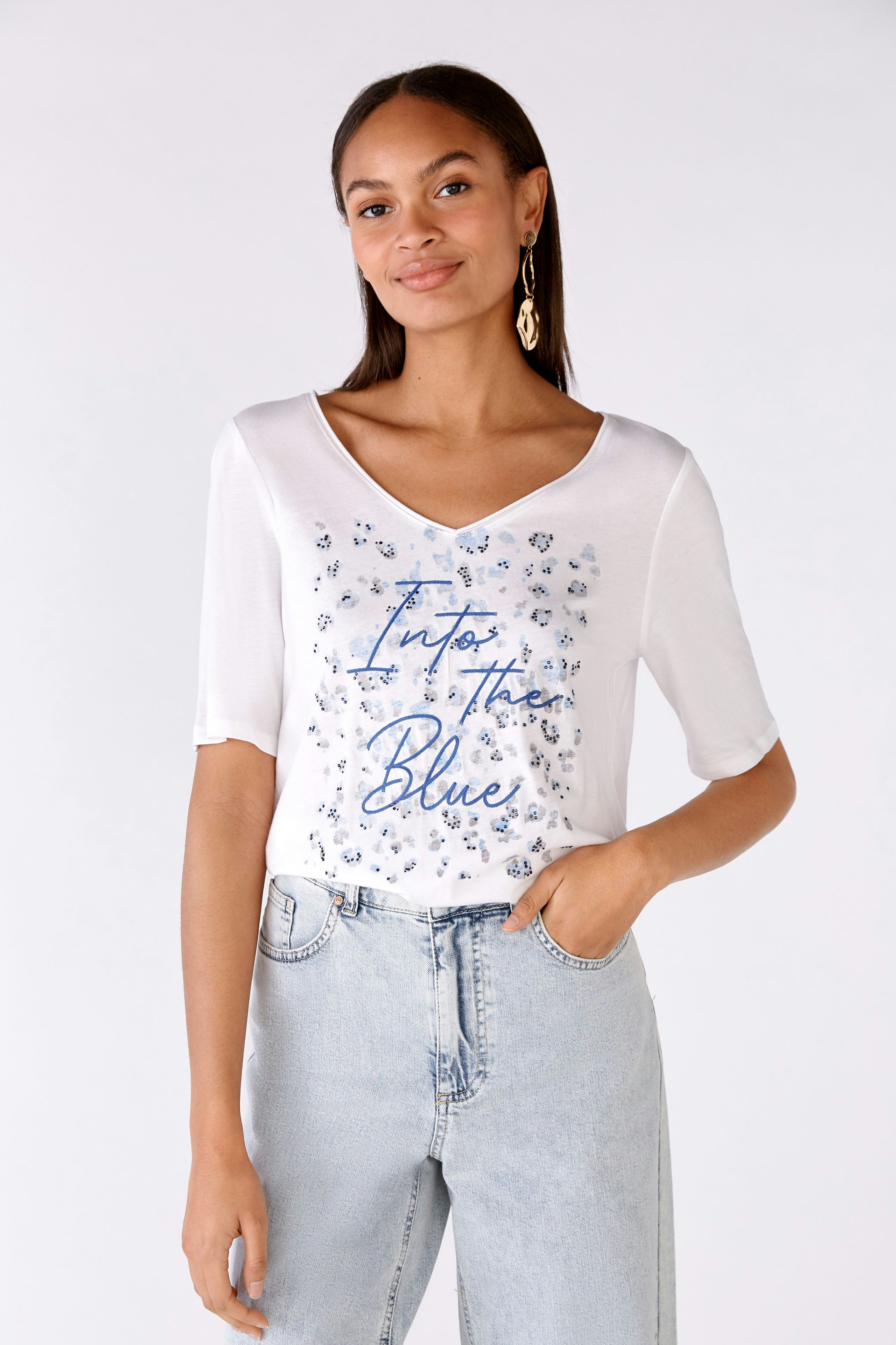 Bild 2 von T-shirt with embroidery and rhinestones in optic white | Oui