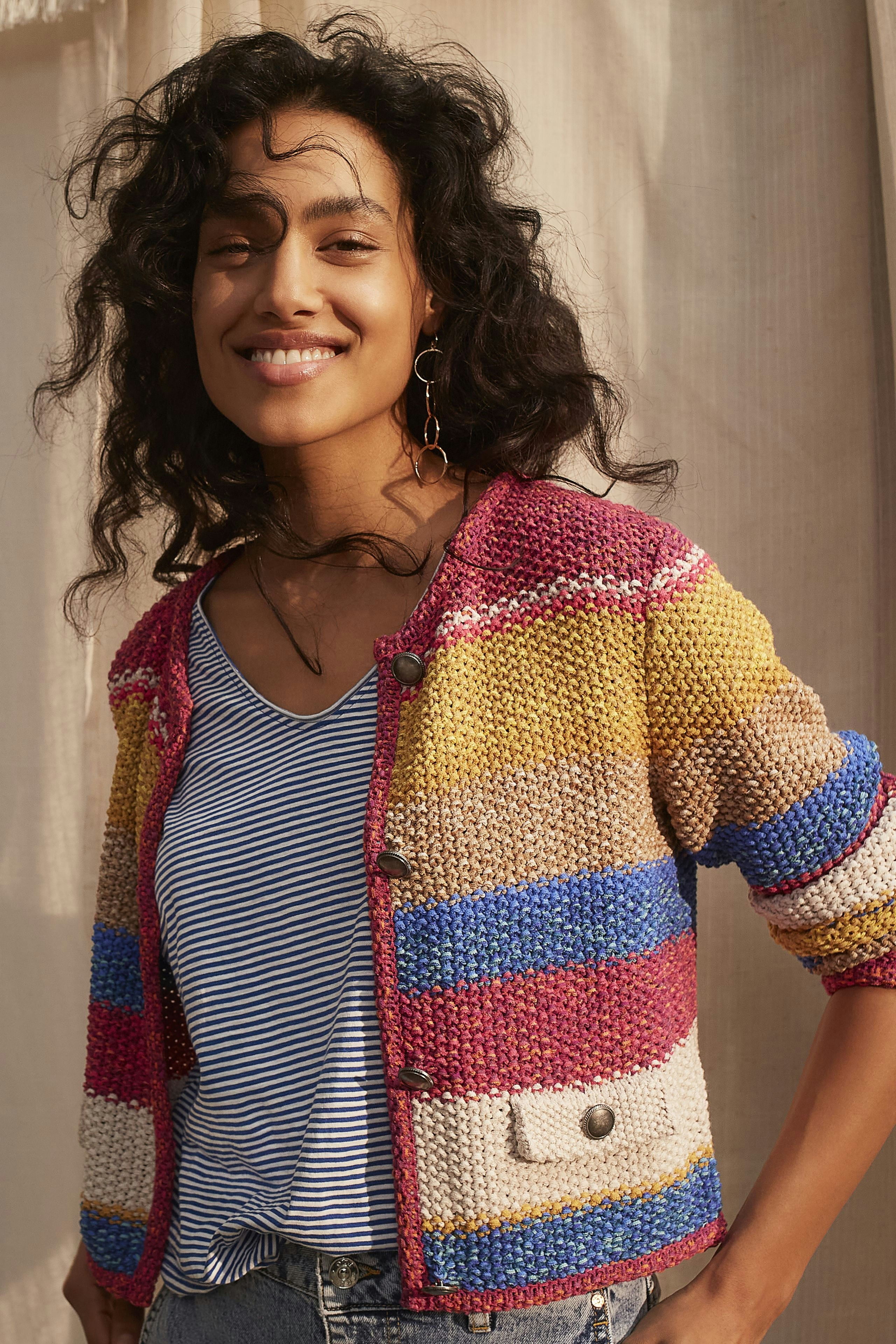 Bild 7 von Strickjacke aus Bändchengarn in rose blue | Oui