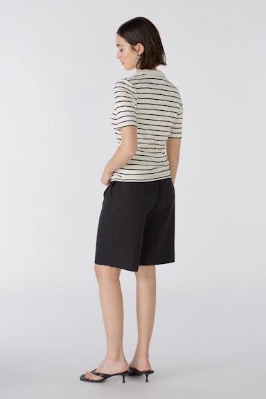 Bild 3 von Poloshirt elastische Viskoserippe in gestricktem Streifen in offwhite black | Oui