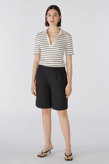 Bild 1 von Poloshirt elastische Viskoserippe in gestricktem Streifen in offwhite black | Oui