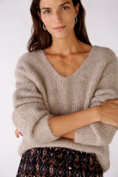 Bild 5 von Knitted pullover with V-neck in Taupe Melange | Oui