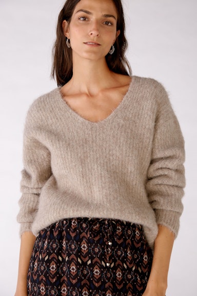 Bild 1 von Knitted pullover with V-neck in Taupe Melange | Oui