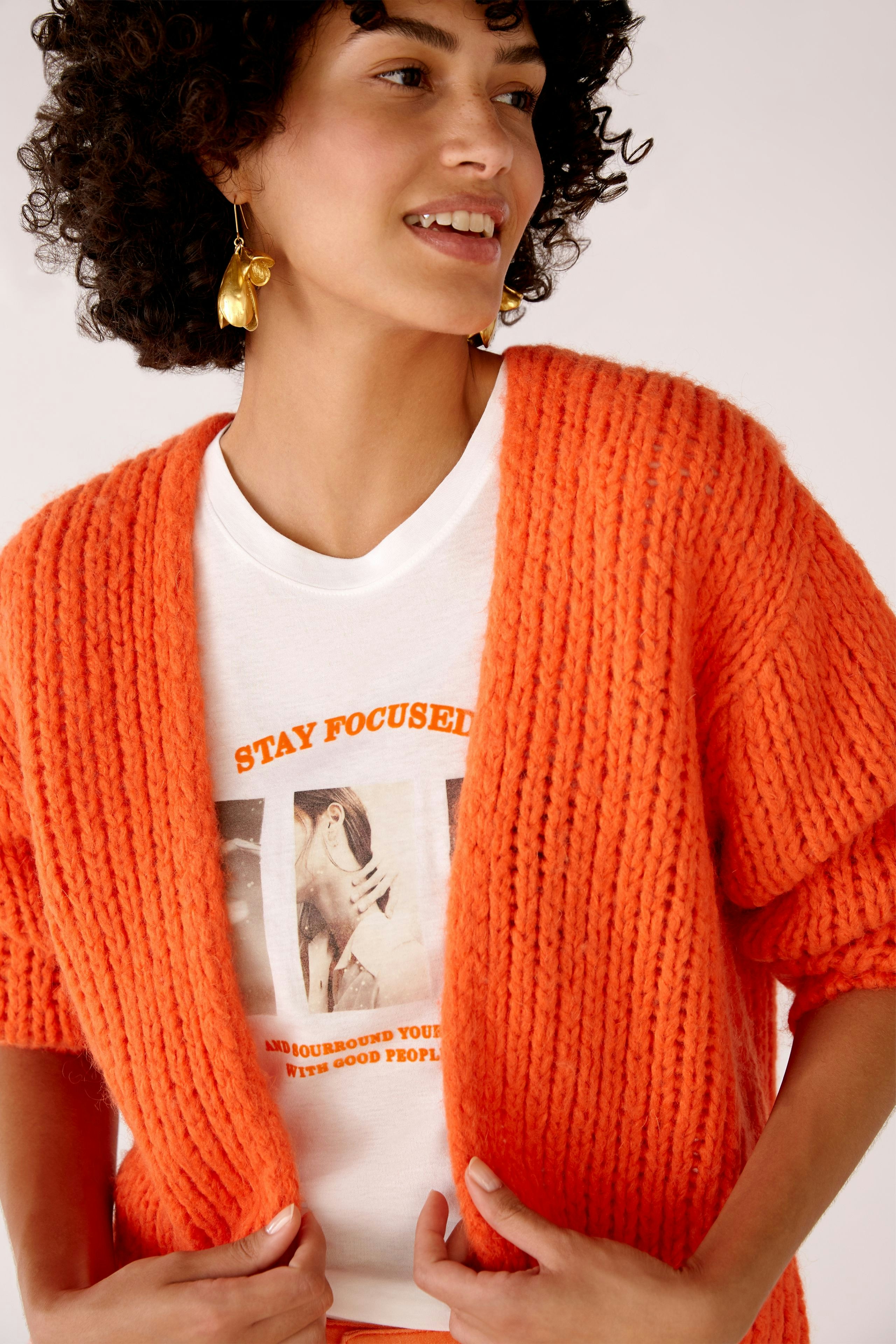 Bild 5 von Strickjacke in Garnmischung mit Wollanteil in vermillion orange | Oui