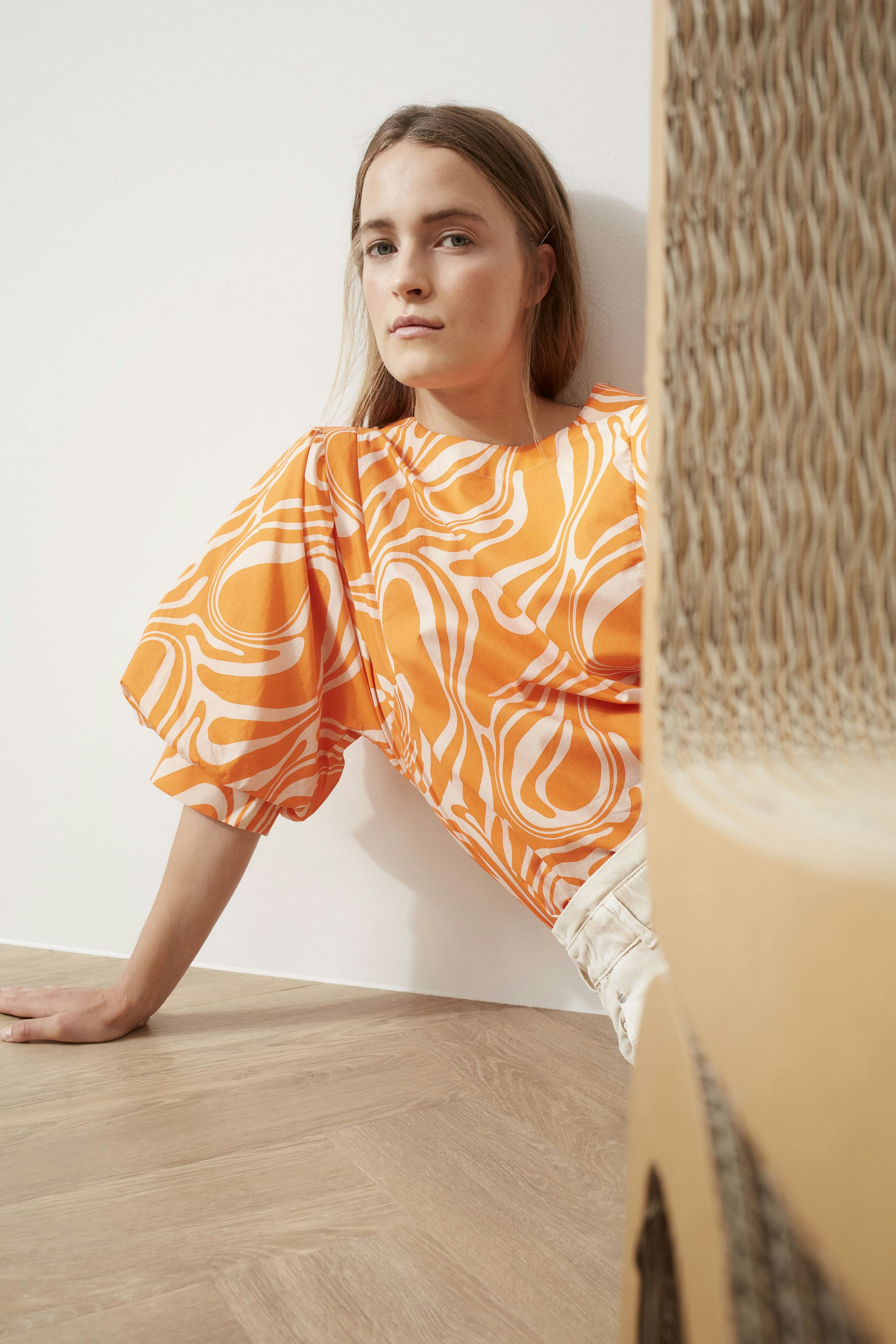 Bild 7 von Blouse in pure cotton in dk orange white | Oui