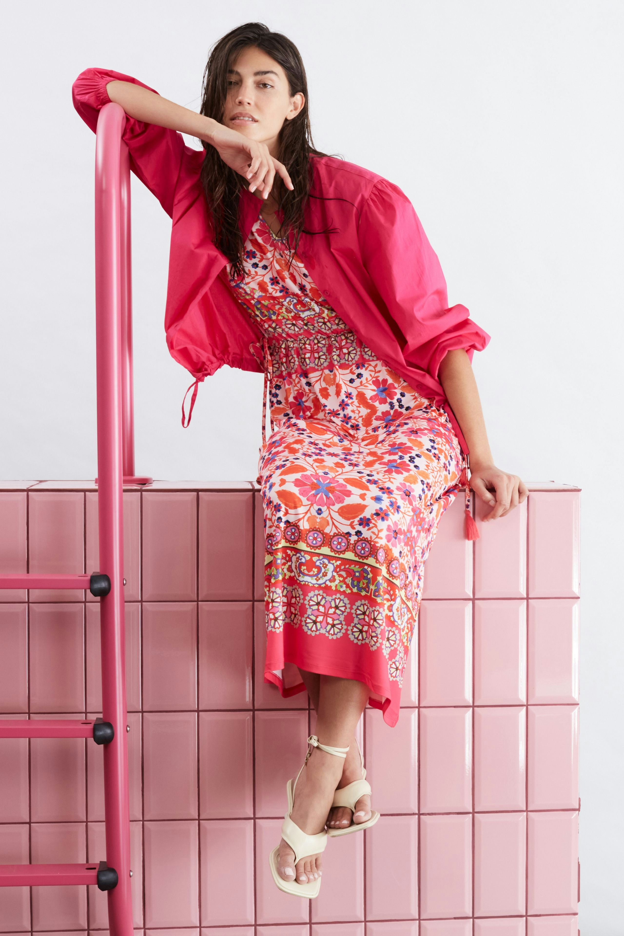 Bild 7 von Blouse elastic cotton poplin in raspberry sorbet | Oui